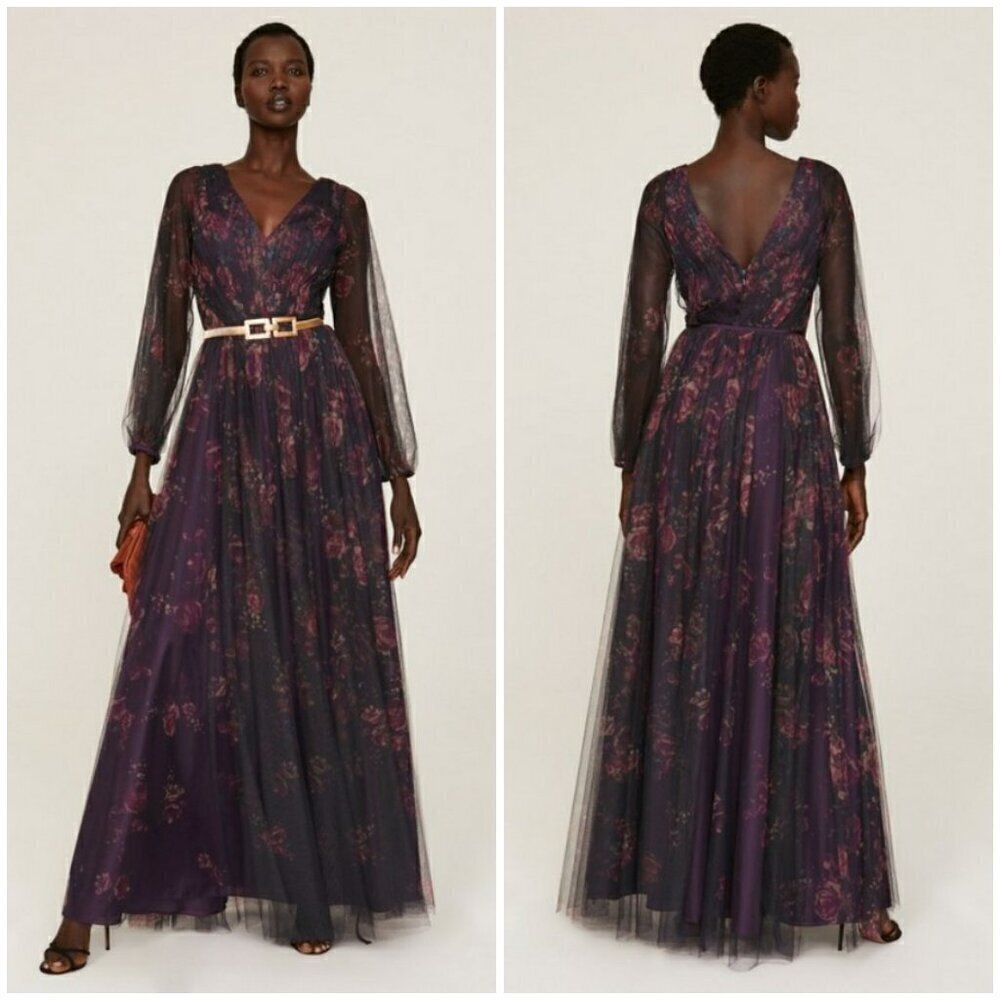 💕MARCHESA NOTTE💕 Salerno Printed Floral Tulle Gown ~ Midnight 8 NWOT